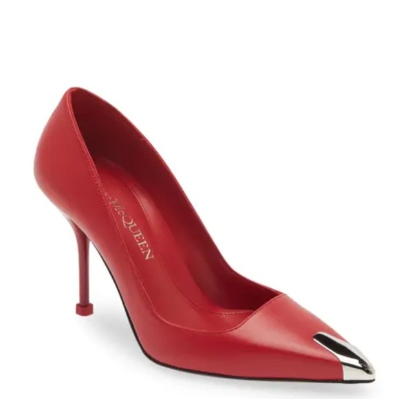 Alexander McQueen Punk Pump Red Glossy Heels with Metallic Tip